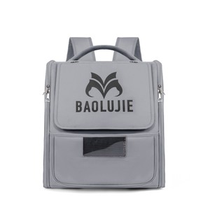 Baolujie Pet Carrier <b>Backpack</b> Oxford Fabric Large Capacity <b>Cat</b> Luggage Gray Solid Color - Product Image 1