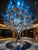 Núcleo LED Starlight con diseño de pulido de espejo/Escultura de árbol de cristal dorado/Diseño de marco de metal industrial