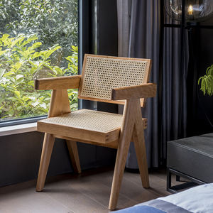 Assommé Iconique <span class=keywords><strong>Jeanneret</strong></span> Chandigarh Cane Siège arrière Chaise de bureau en bois massif Chaise de salle à manger - Product Image 5