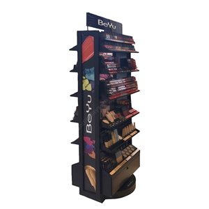 Two Sides 360 Degree <b>Rotating</b> Metal <b>Display</b> Rack with Shelves & Storage Drawers Floor <b>Standing</b> Showcase for Beauty Product Store - Product Image 3