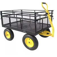 Chariot de jardin en acier Chariot utilitaire pliable à plat robuste en métal 700kgs Poignée 2-en-1 Chariot à mailles pour ferme et cour