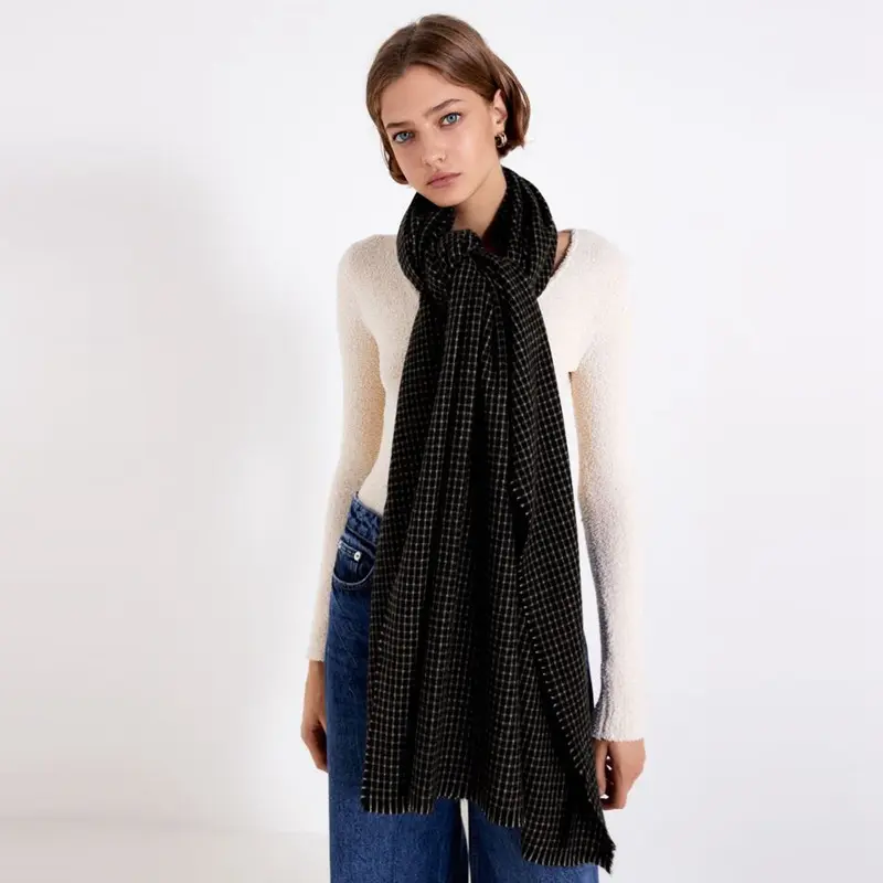 Soft Touch Black Plaid Cashmere Scarf Small Plaid Plus Dual Purpose Warm Wrap Winter Scarves