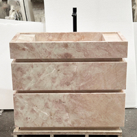 Lavabo rectangulaire moderne en marbre rose Cammy Stone sur piédestal, personnalisable pour appartements, hôtels, villas de luxe