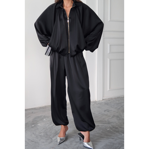 Blouson Bomber en Satin Saturn pour Femme, Noir, Taille S, Léger, Fluide, Style Oversize - Product Image 6