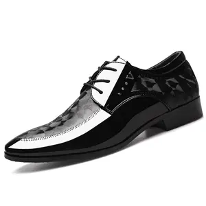 Hot selling lace up soft flat light weight pu leather casual formal office business men wedding dress shoes