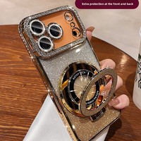 Étui de téléphone portable de luxe avec support magnétique en diamant scintillant et protection complète de l'objectif pour iPhone 18 17 16 15 14 13 12 11 Pro Max