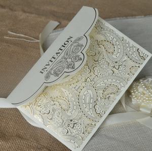 Invitations de luxe en papier gaufré avec poche, dorées à chaud, en <span class=keywords><strong>dentelle</strong></span>, pour <span class=keywords><strong>mariage</strong></span>, anniversaire, fête prénuptiale, fiançailles - Product Image 6