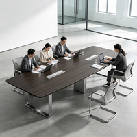 Table de réunion Stellan E, table de conférence de bureau commerciale, placage en chêne blanc avec couvercle rabattable et plateau pour câbles