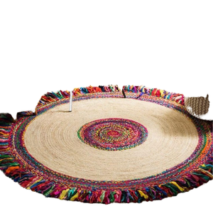 <b>Boho</b> Style Jute Reversible Area <b>Rug</b> Plush Pile Cushioned Washable Eco-Friendly Pet Friendly Home Exercise Camping Bedroom Living - Product Image 1