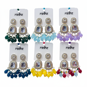 Pendientes colgantes de cuentas y piedra Kundan chapados en oro Accesorio de moda - Product Image 2
