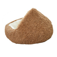Pluche half gesloten kattenbed hol warm zacht rond nest indoor slaapbed voor katten kittens kleine honden