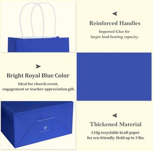 Blue Handle <b>Gift</b> Shopping Recyclable Customizable Kraft Paper <b>Bags</b> Bulk Birthdays Weddings Business <b>Parties</b> Gatherings - Product Image 3