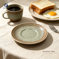 Ensemble tasse à thé et soucoupe en porcelaine de 6 pouces style gastronomique avec dessous de plat de service, compatible lave-vaisselle, origine Anhui, pour usage en restaurant et domestique