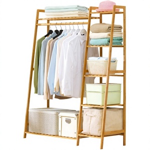 Moderno Perchero de Bambú con Estantes de Varios Niveles, Armario Independiente, Mueble de Almacenamiento para Dormitorio, Diseño en Madera Natural - Product Image 6