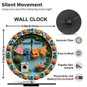 Round Wooden <b>Wall</b> <b>Clock</b> 25x25Cm <b>Silent</b> Non Ticking Farmhouse Home Living Room Decor - Product Image 5