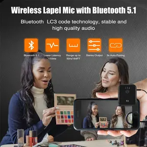 RUIZU profesyonel kablosuz yaka mikrofonu sistemi BT 5.1 çift kanal yaka iPhone Android için kamera Video kayıt