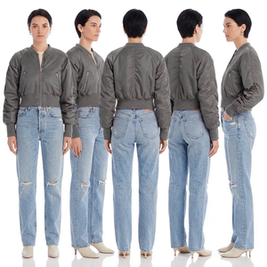Blouson bomber à capuche pour femme, 100% polyester, tissu en toile, imperméable, coupe-vent, fermeture éclair, col mandarin, doublure en soie, coton - Product Image 1