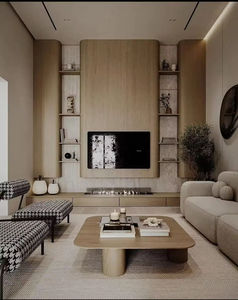 <span class=keywords><strong>Meuble</strong></span> <span class=keywords><strong>TV</strong></span> incurvé moderne en bois pour salon, combinaison de rangement <span class=keywords><strong>gris</strong></span> avec cheminée intégrée - Product Image 3