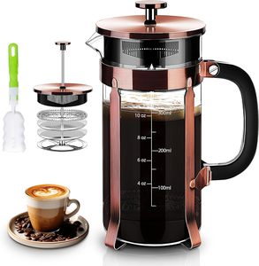Cafetera Francesa de Vidrio Resistente al Calor, Color Oro Rosa - Product Image 1