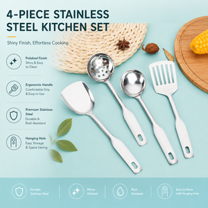 Ustensiles de cuisine miniatures modernes pour enfants : Cuillère en acier inoxydable, spatule à frire, passoire, vaisselle durable - Product Image 5