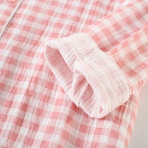 Set pigiama Plaid da donna semplice stile giapponese garza di <span class=keywords><strong>cotone</strong></span> a doppio strato leggero abbigliamento estivo per uso domestico - Product Image 3