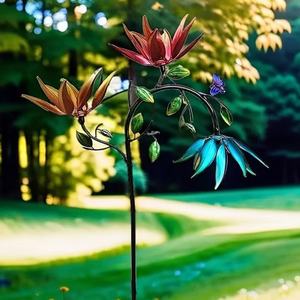Tournesol métallique robuste multicolore avec fleurs, design enfichable, finition peinte, résistant aux intempéries pour jardin - Product Image 2