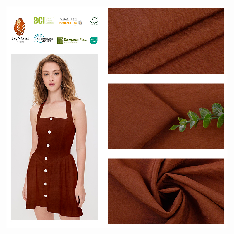 Brown Dress Fabric Lightweight Breathable Imitation 85% Viscose 15% Nylon 120gsm Polyester Soft Wrinkled Fabric for CLOTHING