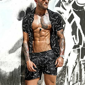 Completo da Uomo Casual Estivo con Stampa Floreale, Camicia e Pantaloncini, Set 2 Pezzi, Vestibilità Larga, Stile Hawaiano, Tessuto Lavorato a Maglia, Traspirante e <span class=keywords><strong>Termico</strong></span> - Product Image 5