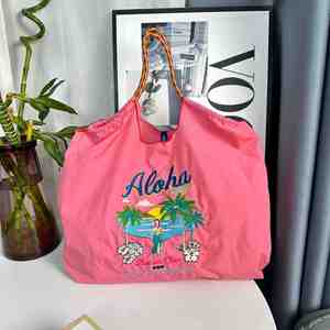 Bolsa de Compras de Hombro de Moda para Mujer, de Nailon Impermeable, con Bordado, Cierre de Cordón, Portátil, para Viajes de Verano, al por Mayor - Product Image 2