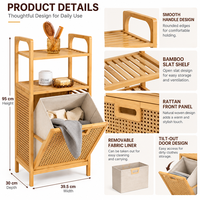 Panier à linge avec étagères de rangement en bambou, armoire à vêtements en rotin avec doublure amovible pour salle de bain et chambre à coucher