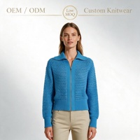Cardigan zippé en maille ajourée pour femme, pull ajouré léger avec bordure côtelée, idéal pour la superposition, OEM ODM, vente en gros, faible MOQ