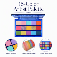 Palette de fards à paupières 15 couleurs, imperméable, lumineuse, métallique, à base de plantes et minéraux, maquillage durable, soyeux, lisse, formule en poudre haute pigmentation