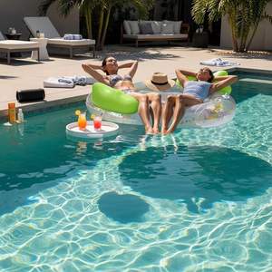 แพยางเป่าลมคู่พร้อมที่พักศีรษะสำหรับสองคน |   แพยางไวนิลแบบหนาสำหรับสระว่ายน้ำ ชายหาด และทะเลสาบ - Product Image 5