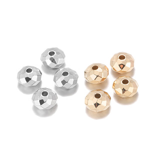 Perles d'espacement CCB 8 mm, rondes, taille brillante, électroplaquées pour la fabrication de bracelets, couleur or et rhodium mélangés - Product Image 1