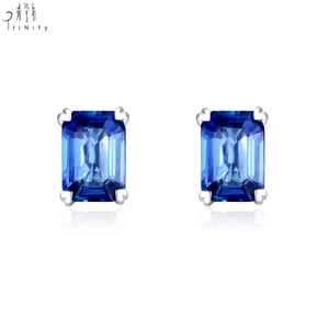 Wholesale Price Trendy New Products Natural Sapphire Jewelry 18K White Gold Blue Sapphire <b>Stud</b> <b>Earrings</b> Engagement Wedding Party - Product Image 1
