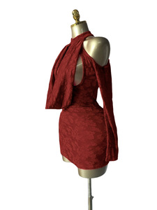 Robes sexy pour femmes, à épaules dénudées, manches longues, col bouffant, jacquard, tendance - Product Image 6