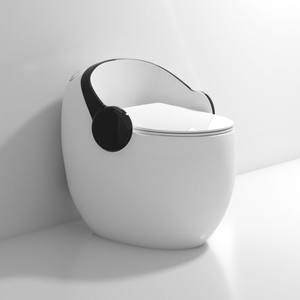 Toilette moderne en forme d'œuf, monobloc, à double chasse, blanc noir brillant, facile à nettoyer, siphonique, S-trap pour salles de bain - Product Image 1