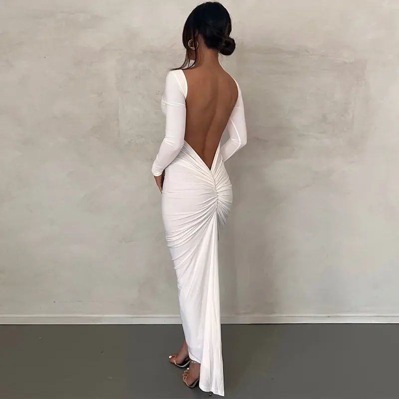 Bodycon long sleeve backless cocktail party white dresses for woman elegant vestido blanco robe blanche beyaz elbise