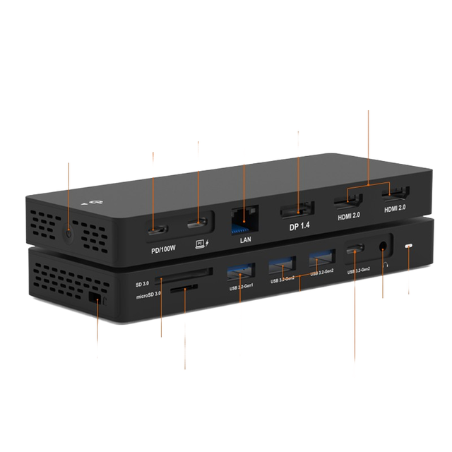USB C Hub Aluminum Alloy for 2.0 2 Displayports 10 Gbps Gigabit Ethernet PD 100W Docking Station Triple Monitor 13-In-1 Stock
