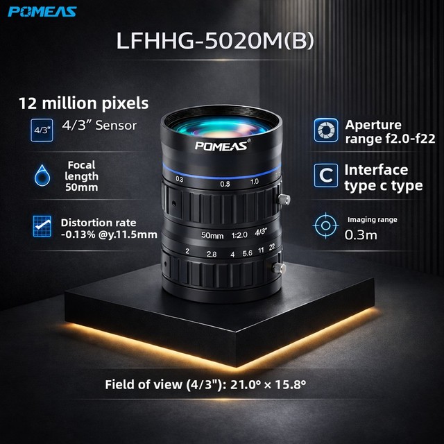 POMEAS 20MP 50mm FA Industrial Camera Lens 4/3 Inch C-Mount F2.0-F22 Anti-Reflective Coating Low Distortion 2-Year Warranty for