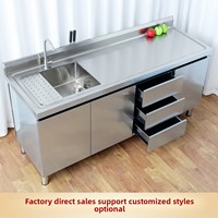 Table multifonction en acier inoxydable : station de découpe de fruits, comptoir de caisse, évier, bac à vaisselle et armoire de rangement