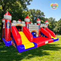 Château gonflable commercial AirFunPro rouge en forme de dinosaure, structure gonflable combinée avec matériau PVC, capacité de 10 personnes et installation facile