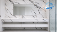 Panneau mural en marbre blanc gris brillant, revêtement UV, composite PVC, résistant aux rayures, pour intérieurs