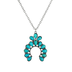 Collier Pendentif Bohème <span class=keywords><strong>Naja</strong></span> Squash Blossom Turquoise pour Femme, en Alliage Plaqué Argent avec Chaîne à Maillons et Pierre Howlite Synthétique - Product Image 1