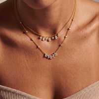 Collier multicouche tendance en zircon géométrique, pierres marquise, triangle, goutte d'eau, pendentif sourire, en acier inoxydable pour femme
