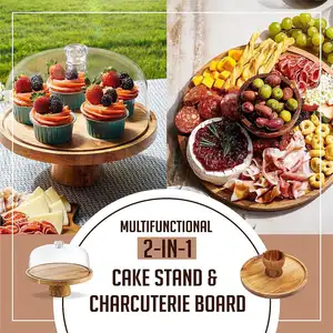 Wooden Rotating Wedding Cake Stand With Glass Dome Lid Round Serving Tray Sushi Cake Stands For Wedding Cakes