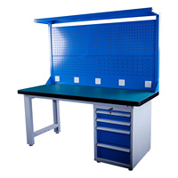 Banc de travail Maker Studio avec panneau perforé, éclairage LED, prise de courant, table en acier robuste, armoire à 4 tiroirs, espace de travail réglable, personnalisable OEM