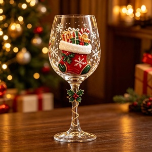Tasse à café en verre artisanal, transparente comme du cristal, avec bordure dorée <span class=keywords><strong>rouge</strong></span>, motif chaussette de Noël, festif et intemporel, pour la maison et le bureau, vente en gros - Product Image 2