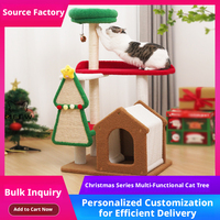 Tour d'escalade pour chat style Noël, multi-plateformes, griffoir en sisal avec maisonnette pour chat et jouet suspendu, vente en gros