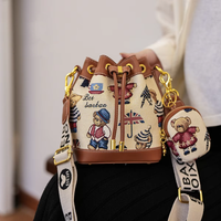 Nouveau sac seau en toile simple et polyvalent avec motif d'ours de dessin animé pour femmes, petite taille, bandoulière simple, style bandoulière